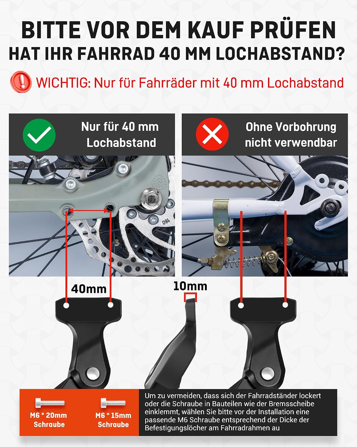 Detalle 2 de HENMI Fahrradständer 24–29 Zoll – Stabiler Seitenständer mit 40 mm Lochabstand