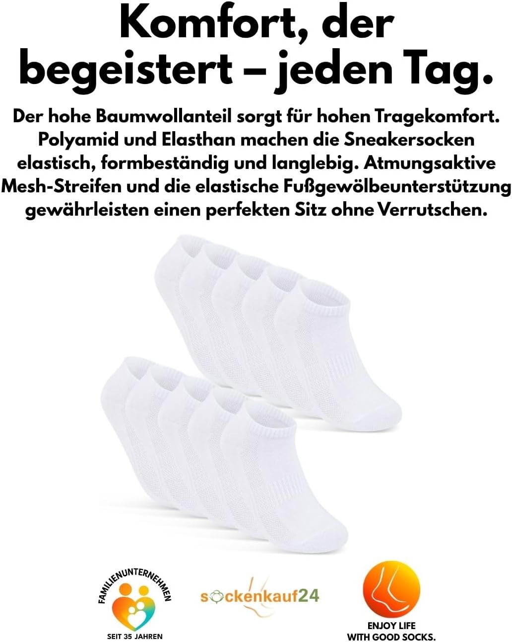 Detalle de 10 Paar Sneaker Socken Herren & Damen kurze Sportsocken aus Baumwolle – Atmungsaktiv