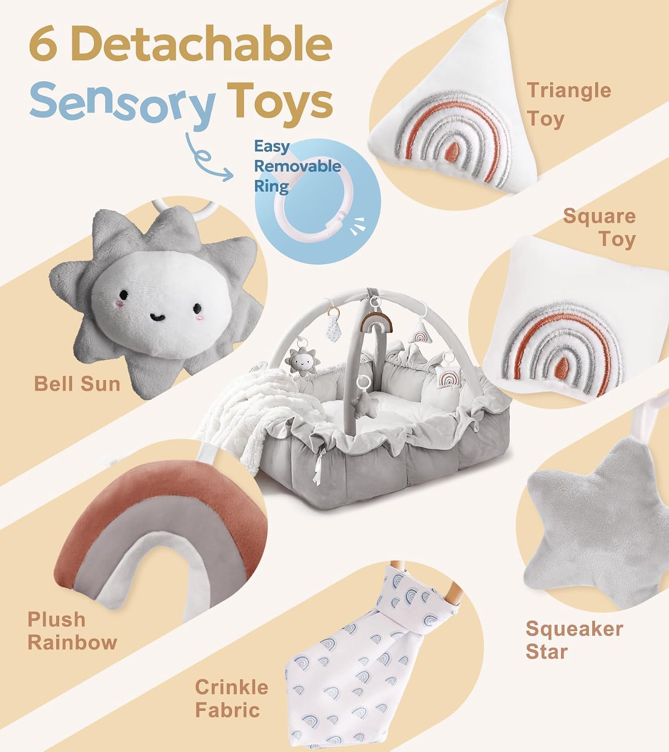 Detalle de Mallify 5-in-1 Plush Baby Play Gym (Convertible Activity Center) in Gray