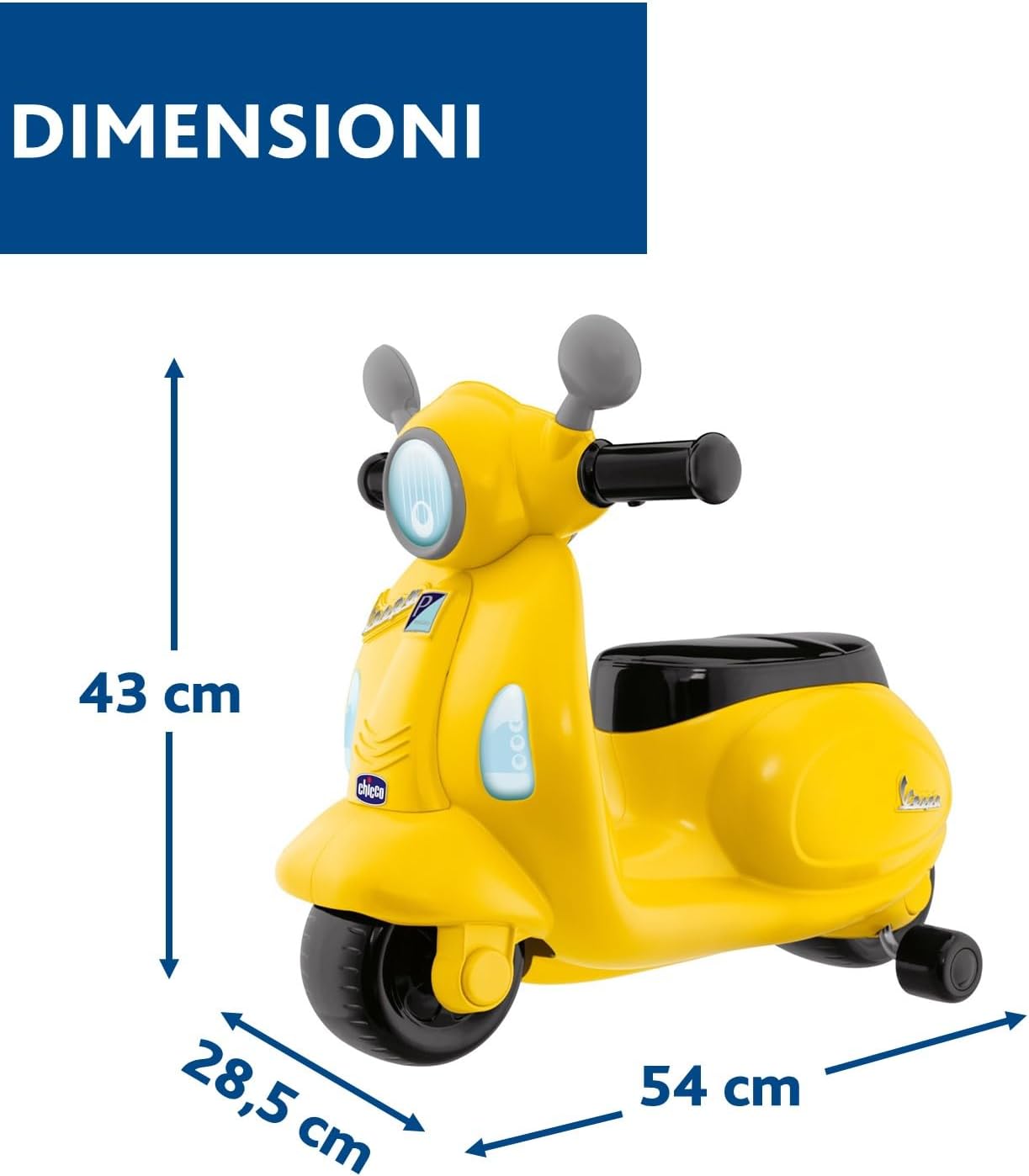 Detalle de Chicco Vespa Primavera per Bambini: moto cavalcabile con pannello elettronico e ruote removibili