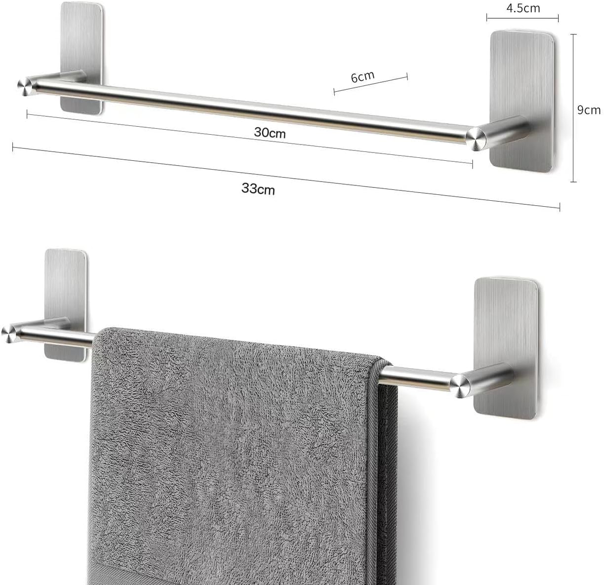Thumbnail 1 de JS Towel Rail Holder 30CM – Stainless Steel Adhesive Towel Bar (No Drilling)