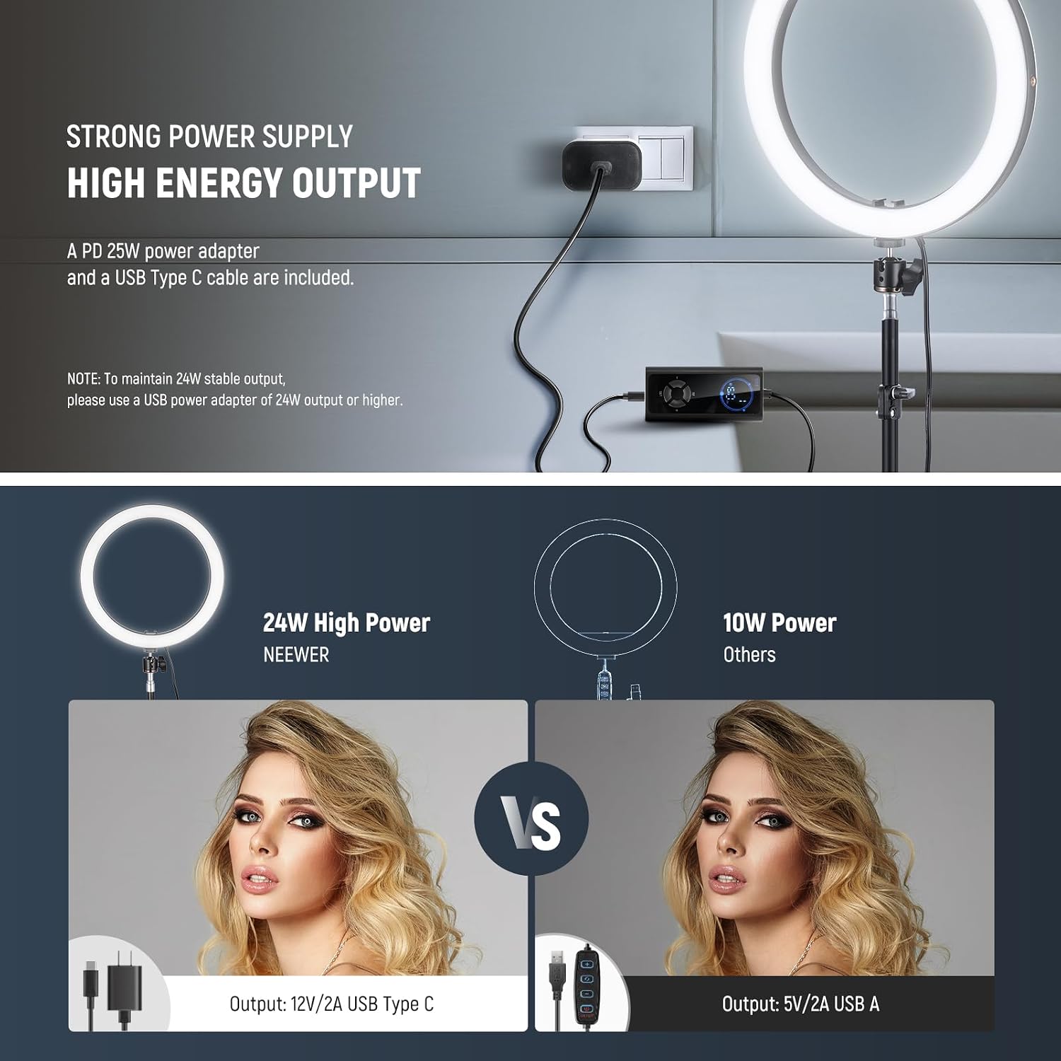 Thumbnail 4 de NEEWER RH12B 12-Inch Bi-Colour LED Ring Light Kit, 24W, 71-Inch Stand