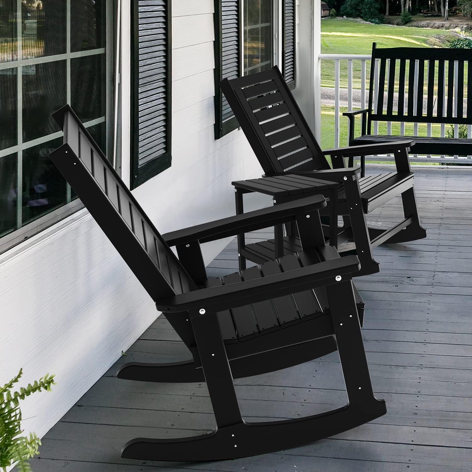 Thumbnail 4 de GREENVINES GV4 Outdoor Rocking Chairs, Set of 4, Black HDPE, 21.7-Inch Seat