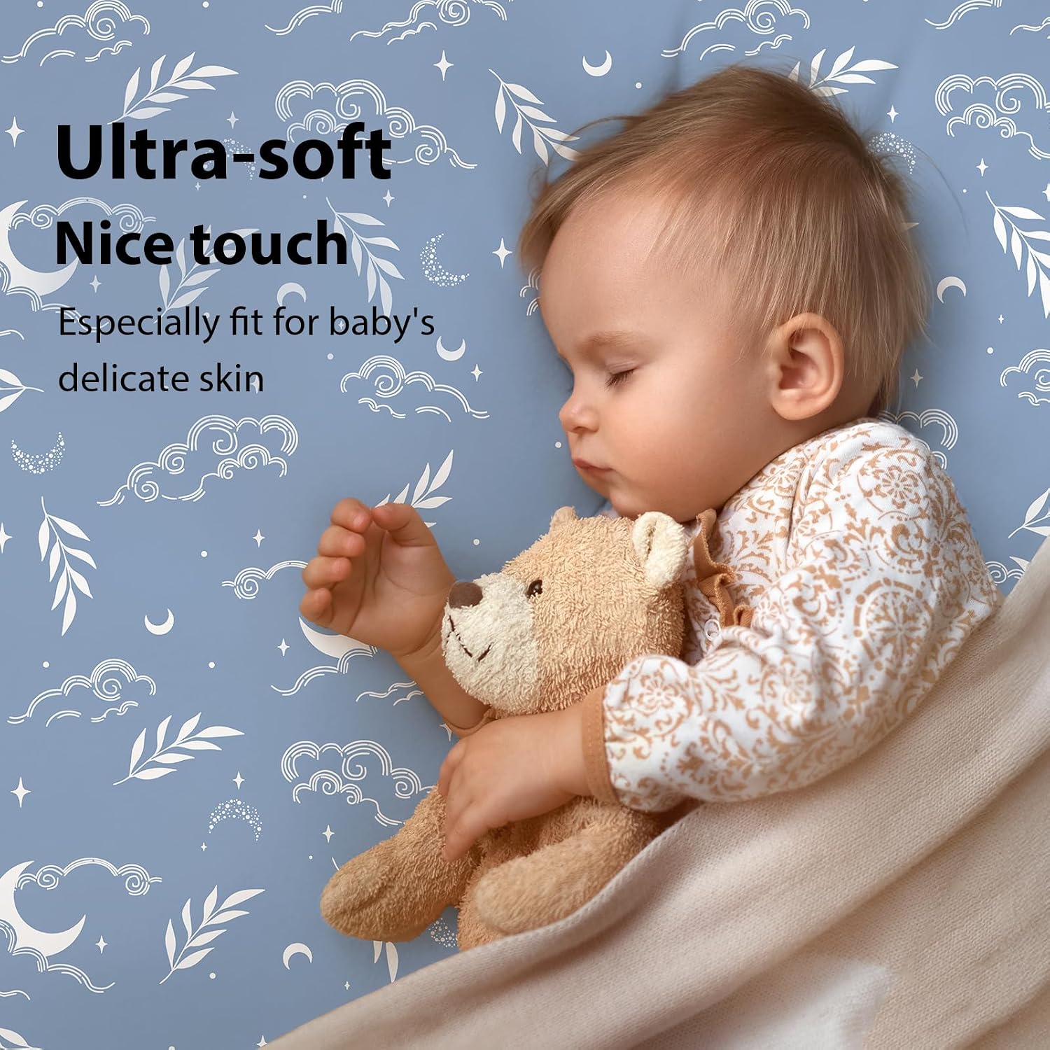 Thumbnail 1 de FIEMOL 3-Pack Fitted Baby Crib Sheets – Green Starry Sky, 52” x 28” (Standard Crib/Toddler Mattress)
