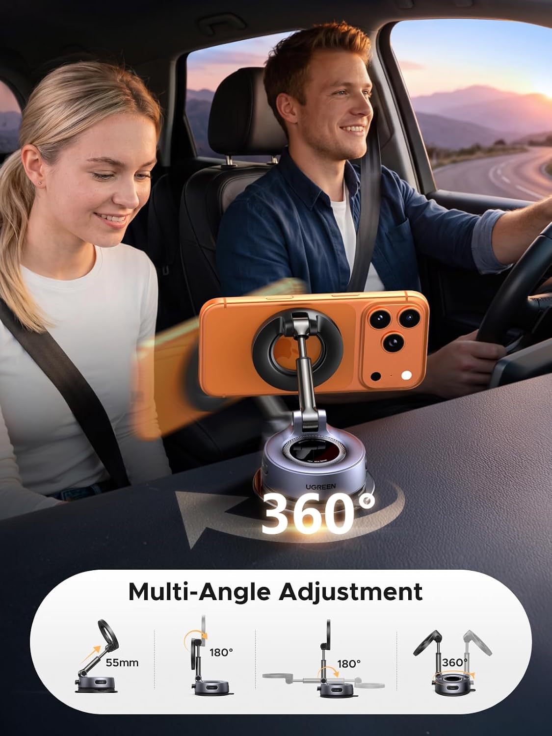 Detalle de UGREEN Upgraded MagSafe Car Phone Mount with 30 N52 Magnets and Telescopic Arm