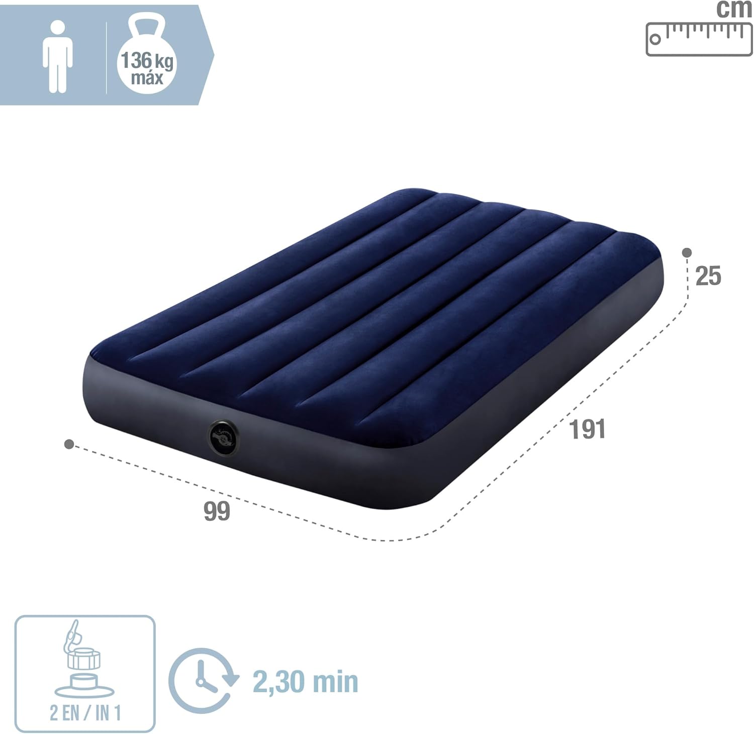 Detalle 2 de Intex Classic Downy Dura-Beam (99x191x25 cm): colchón hinchable individual para camping e interior