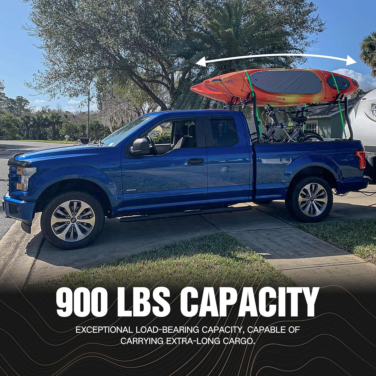 Detalle de YZONA Universal Truck Bed Ladder Rack (Non-Drilling) — Extendable Steel Cargo Rack, up to 900 lbs