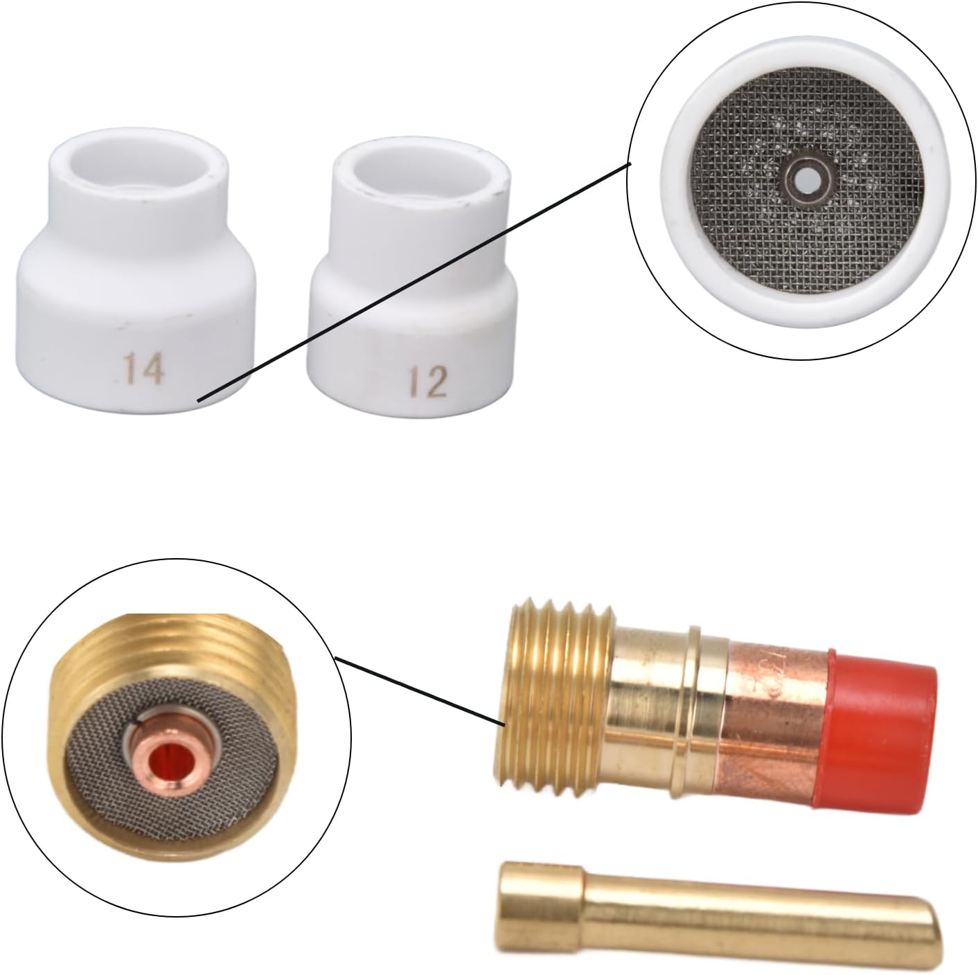 Thumbnail 6 de LiebeWH – Kit de 4 lentilles à gaz pour buse en céramique (blanche) avec connecteur biseau court, compatible TIG WP 17/18/26
