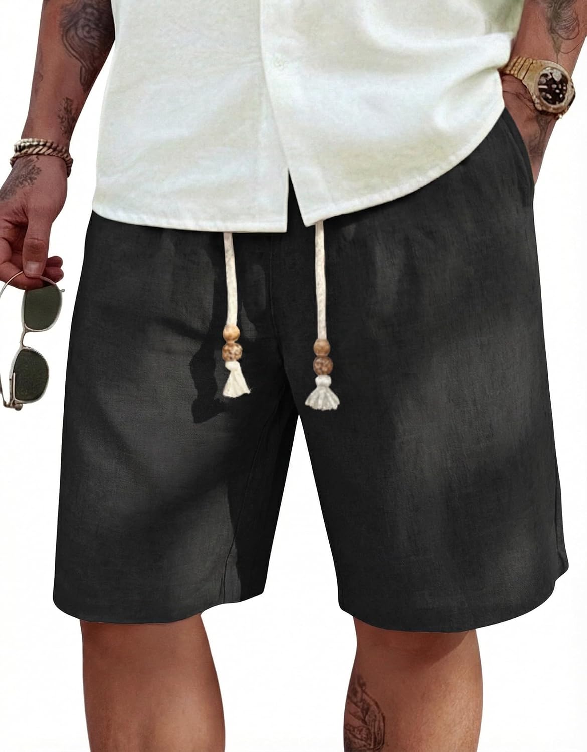 Detalle de COOFANDY Men's Linen Shorts Casual 9"/7" Elastic Waist Drawstring Summer Beach Shorts