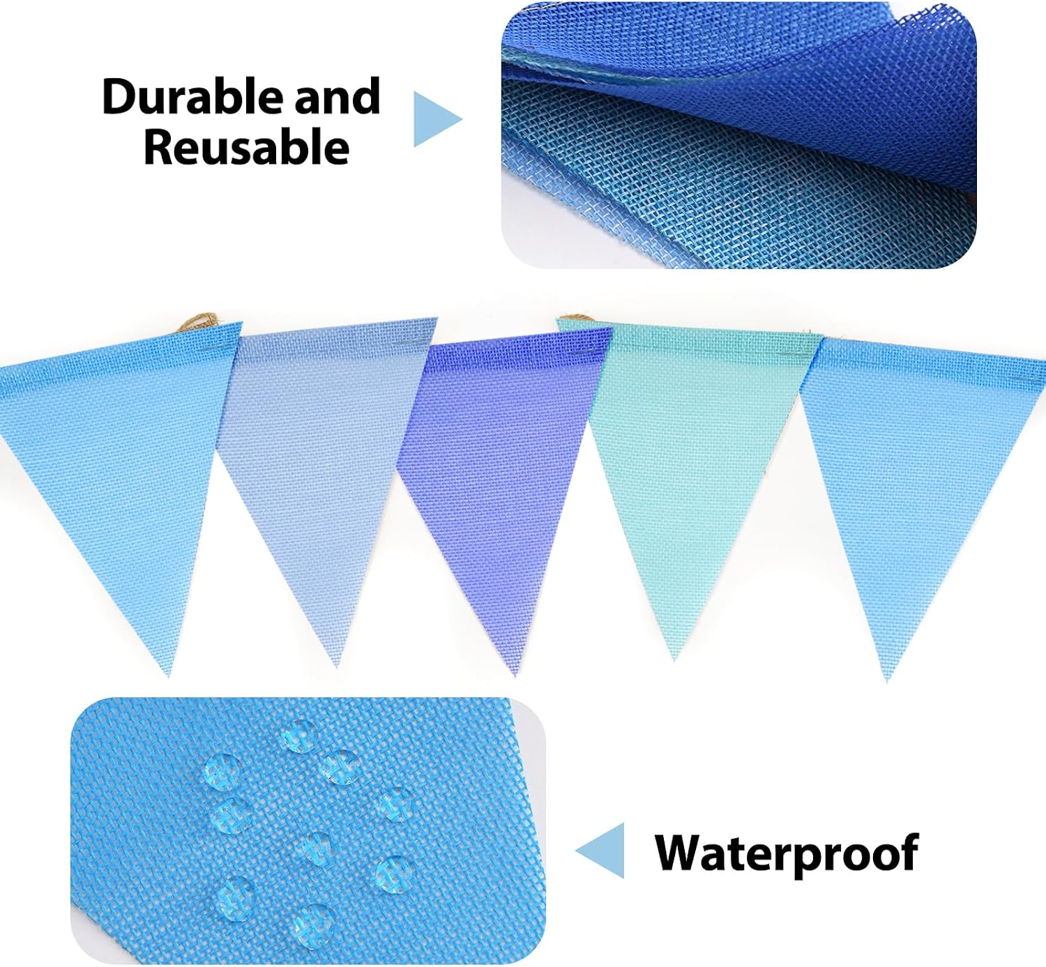 Detalle de G2PLUS 20M Blue Burlap Bunting with 60 Pennants: Reusable Hessian Outdoor Banner for Parties and More