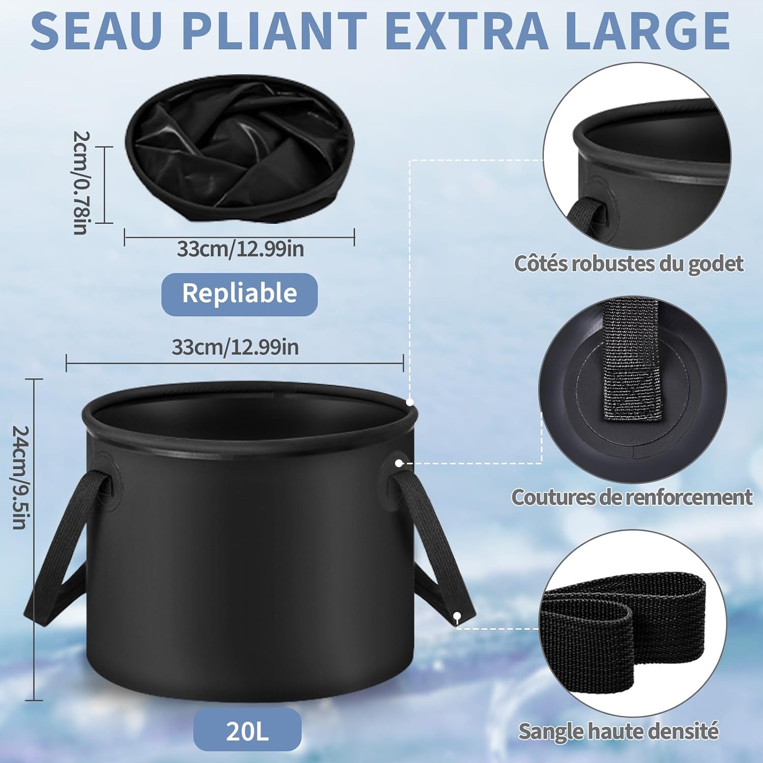 Thumbnail 5 de Douche de camping YOOHBERRYS avec filtrage triple et seau pliable 20 L, 6000 mAh, recharge USB-C