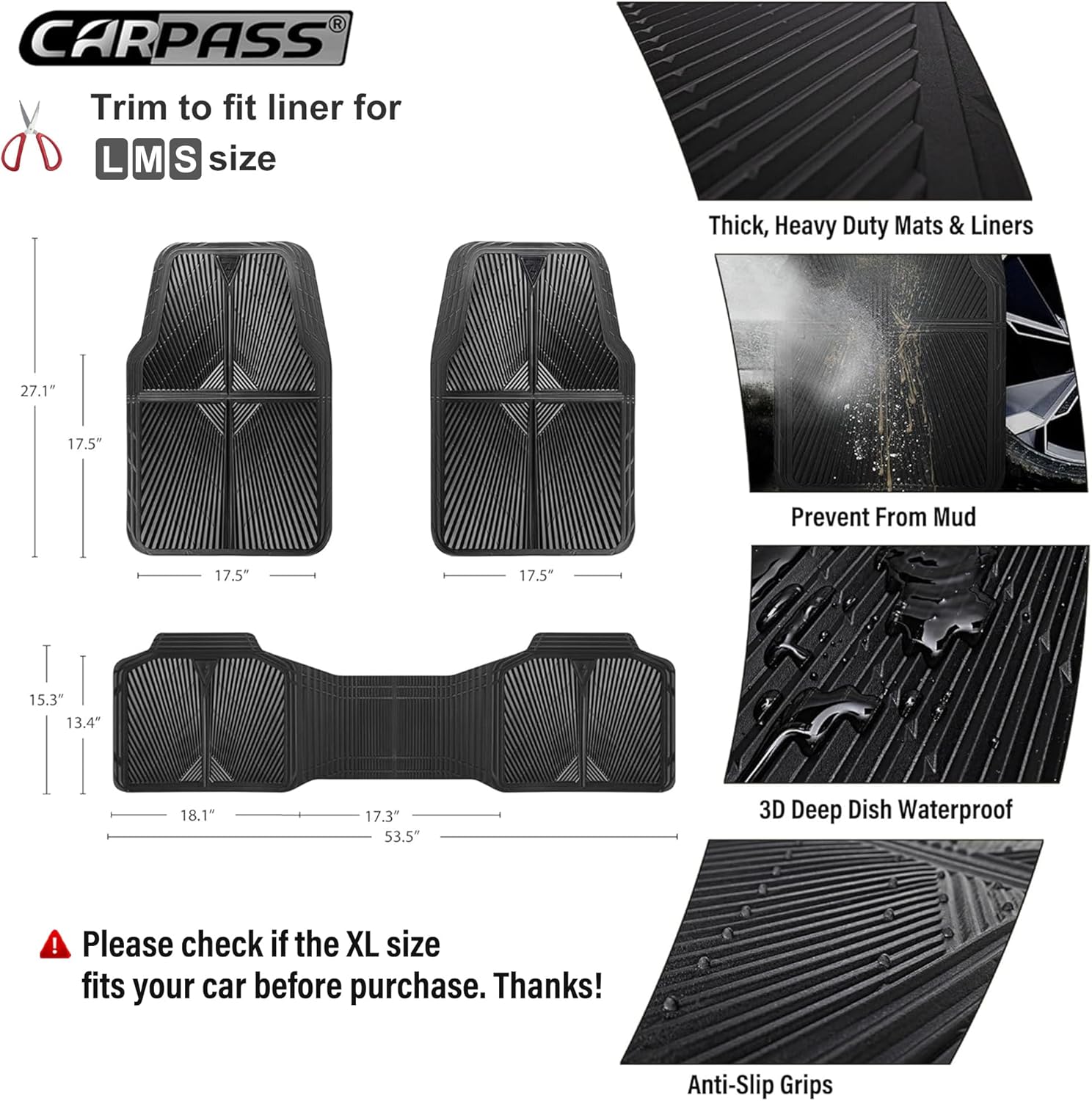 Thumbnail 2 de CAR PASS Rubber Floor Mats 3-Piece