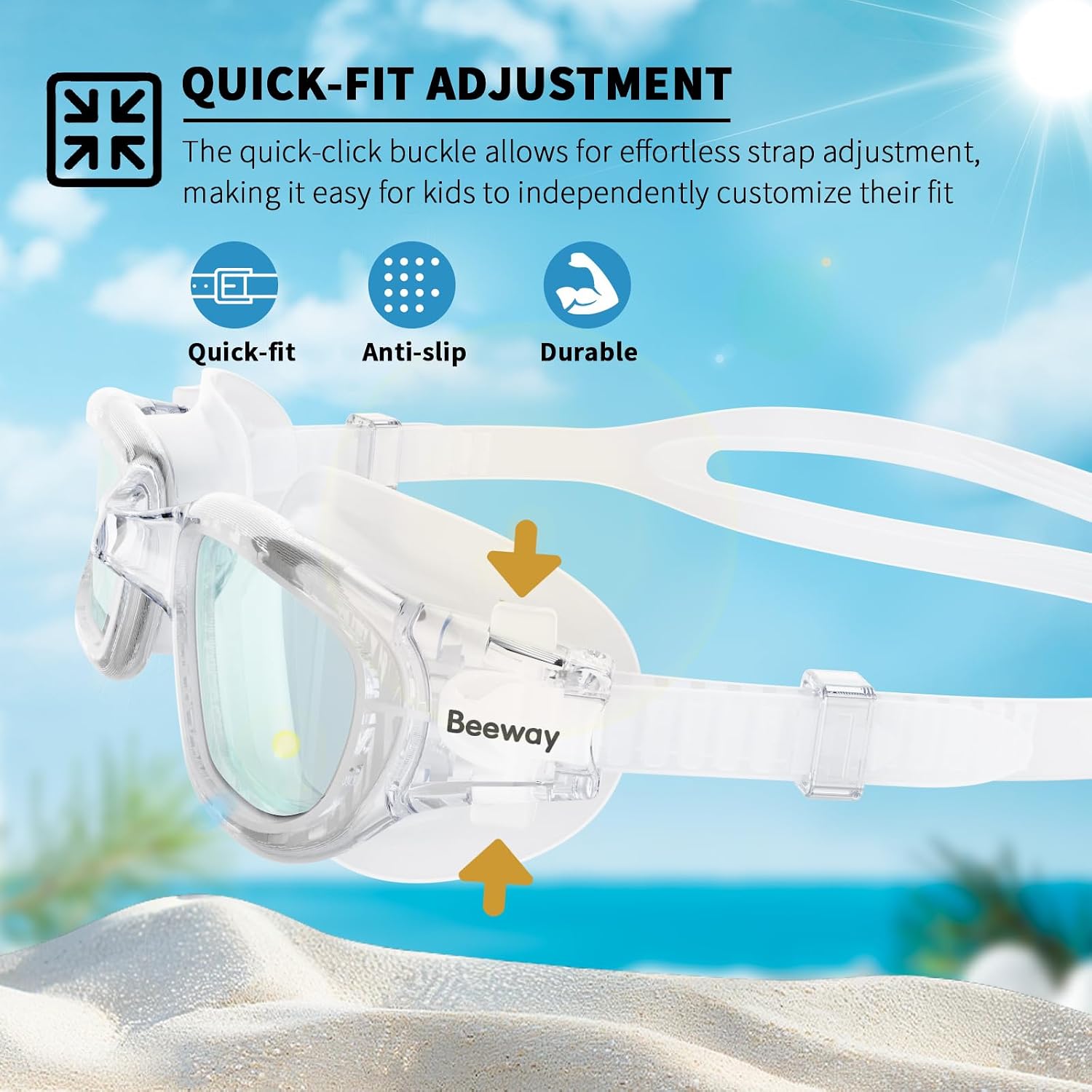 Thumbnail 5 de BEEWAY Kids Swimming Goggles 6-14 Wide View