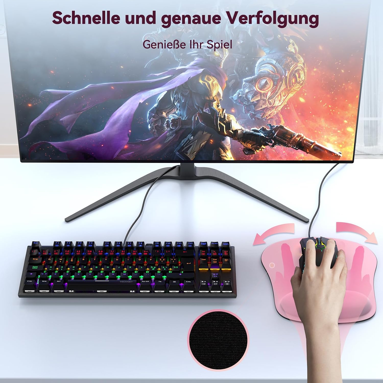Thumbnail 6 de TECKNET Mauspad mit Gelkissen – ergonomisches Memory-Foam-Pad, wasserdicht, Handgelenkpolster, pink, 2er-Pack