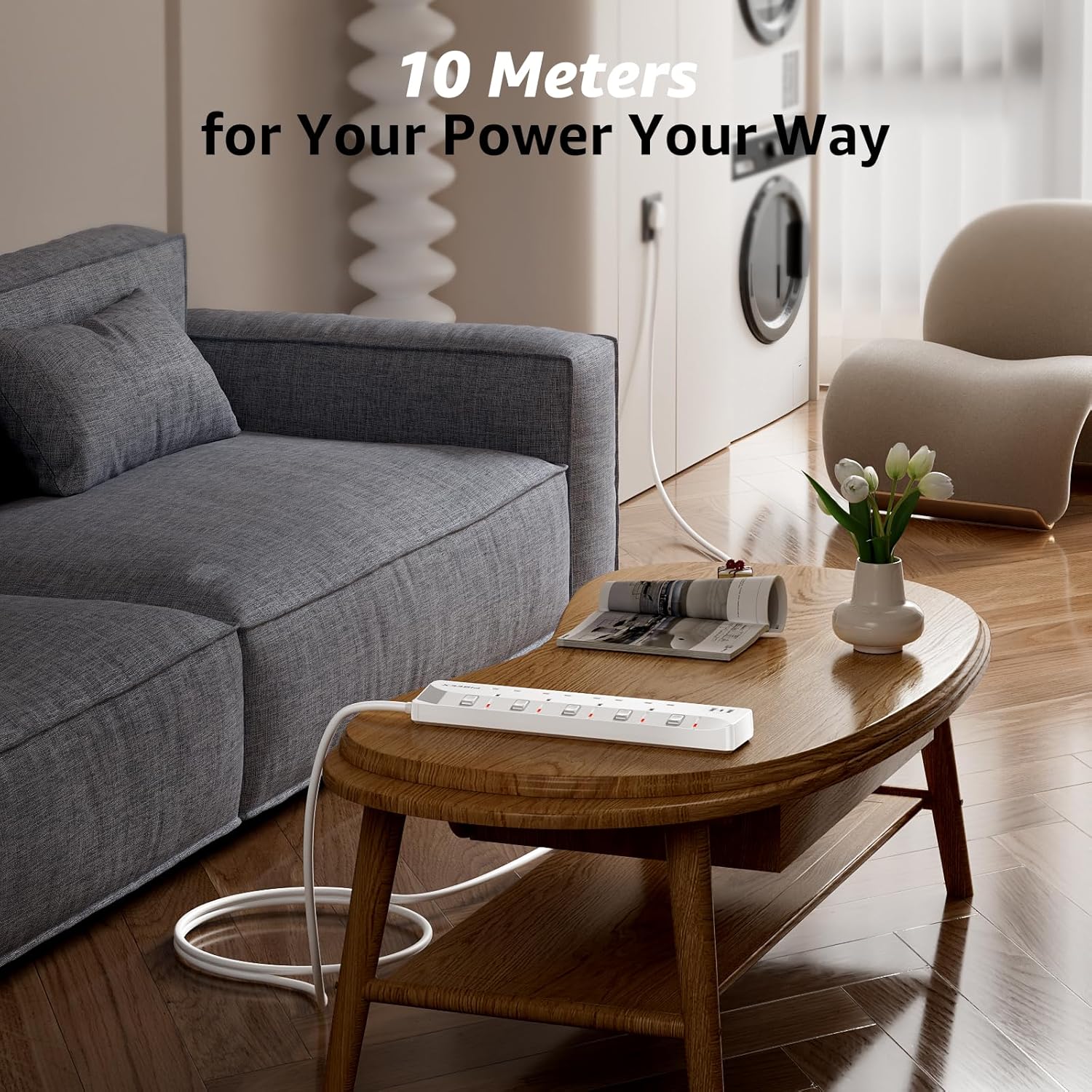 Thumbnail 6 de 10m Extension Lead with USB‑C (20W PD) and 4 Way Multi‑Plug – 13A Fused UK Plug with Individual Switches