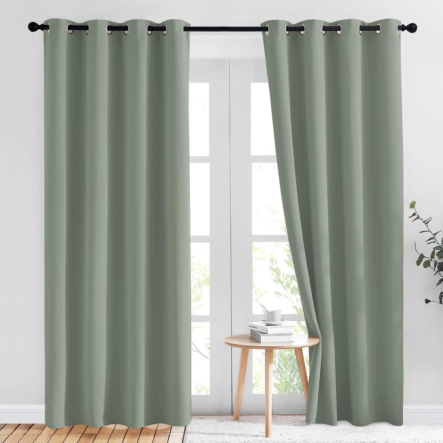 Detalle de NICETOWN NTGMBLKSLD2-52GM2ALL Blackout Curtains, Sage Green, 2 Panels, 84-Inch