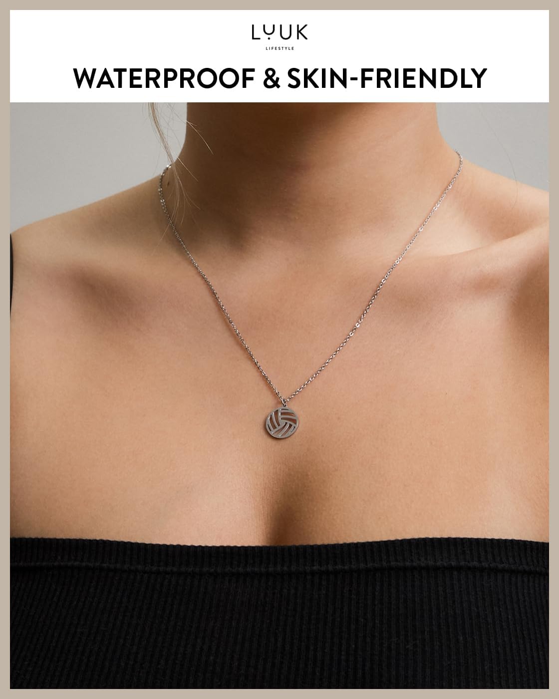 Detalle 2 de LUUK LIFESTYLE Collana con ciondolo a forma di pallavola in acciaio inox 50 cm con carta Happiness – regalo elegante per donna
