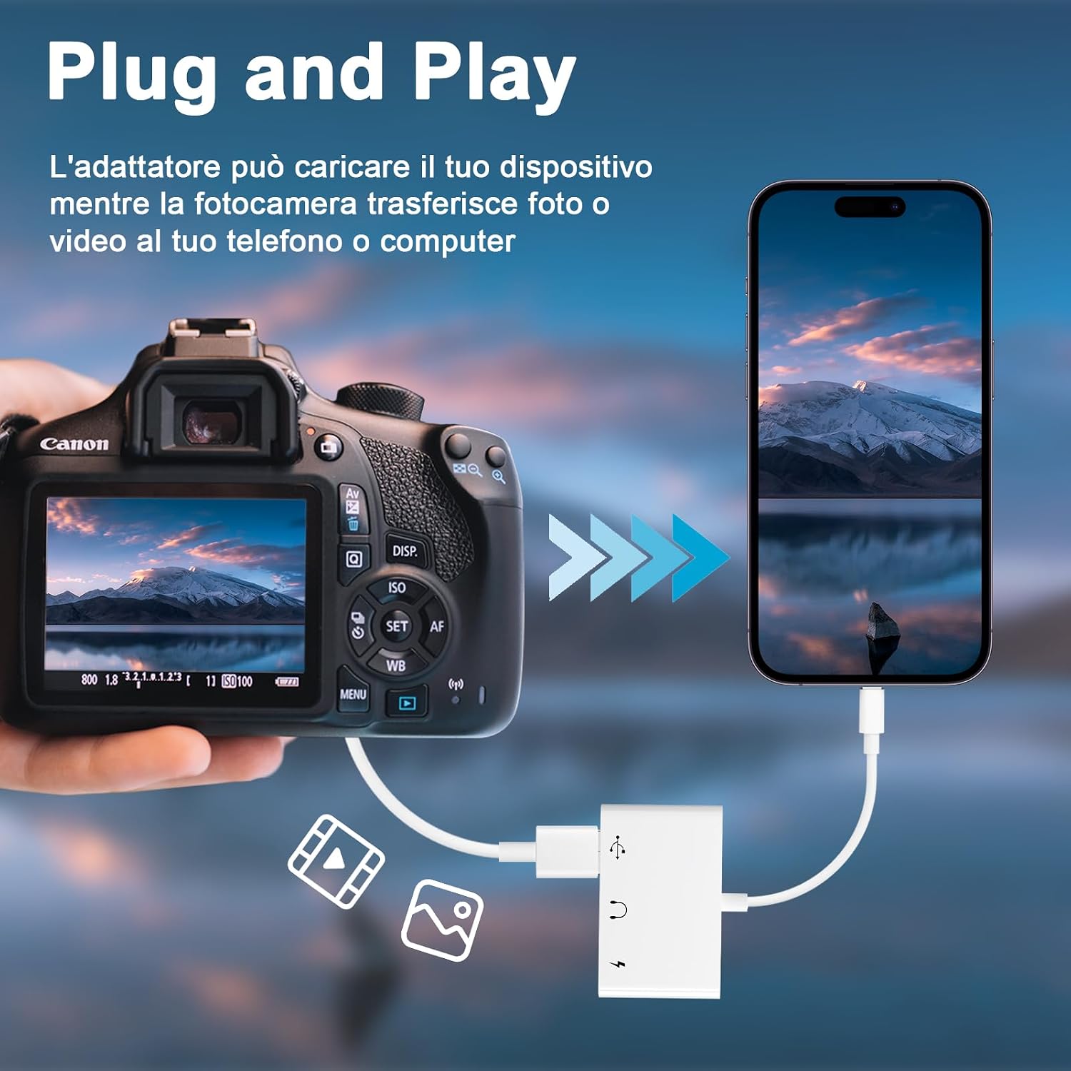 Detalle de Uniytriox Adattatore USB C 3 in 1 con Audio 3,5 mm e PD 60 W