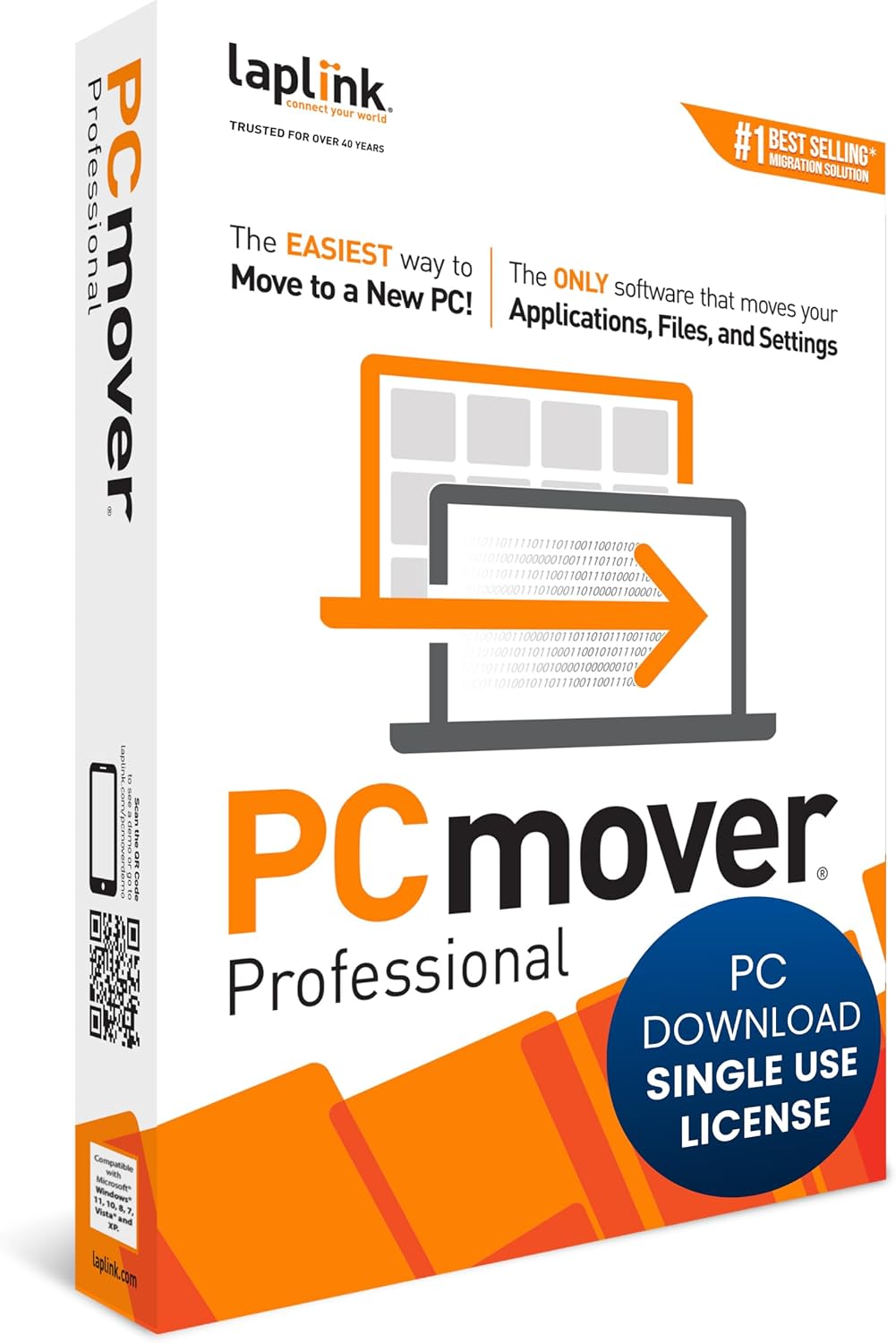 Detalle de Laplink PCmover Professional — Move Your Applications, Files, and Settings to a New PC (1 Use License)