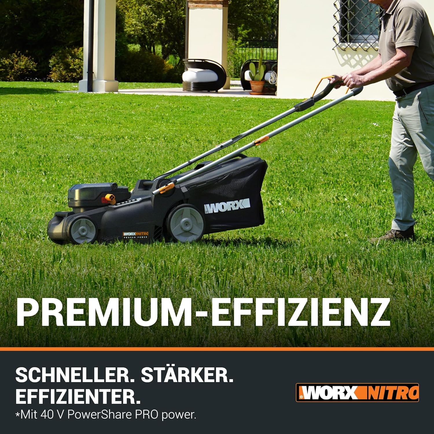 Detalle de WORX WG737E Nitro Akku-Rasenmäher 40V(2x20V) – leistungsstarker, bürstenloser Motor