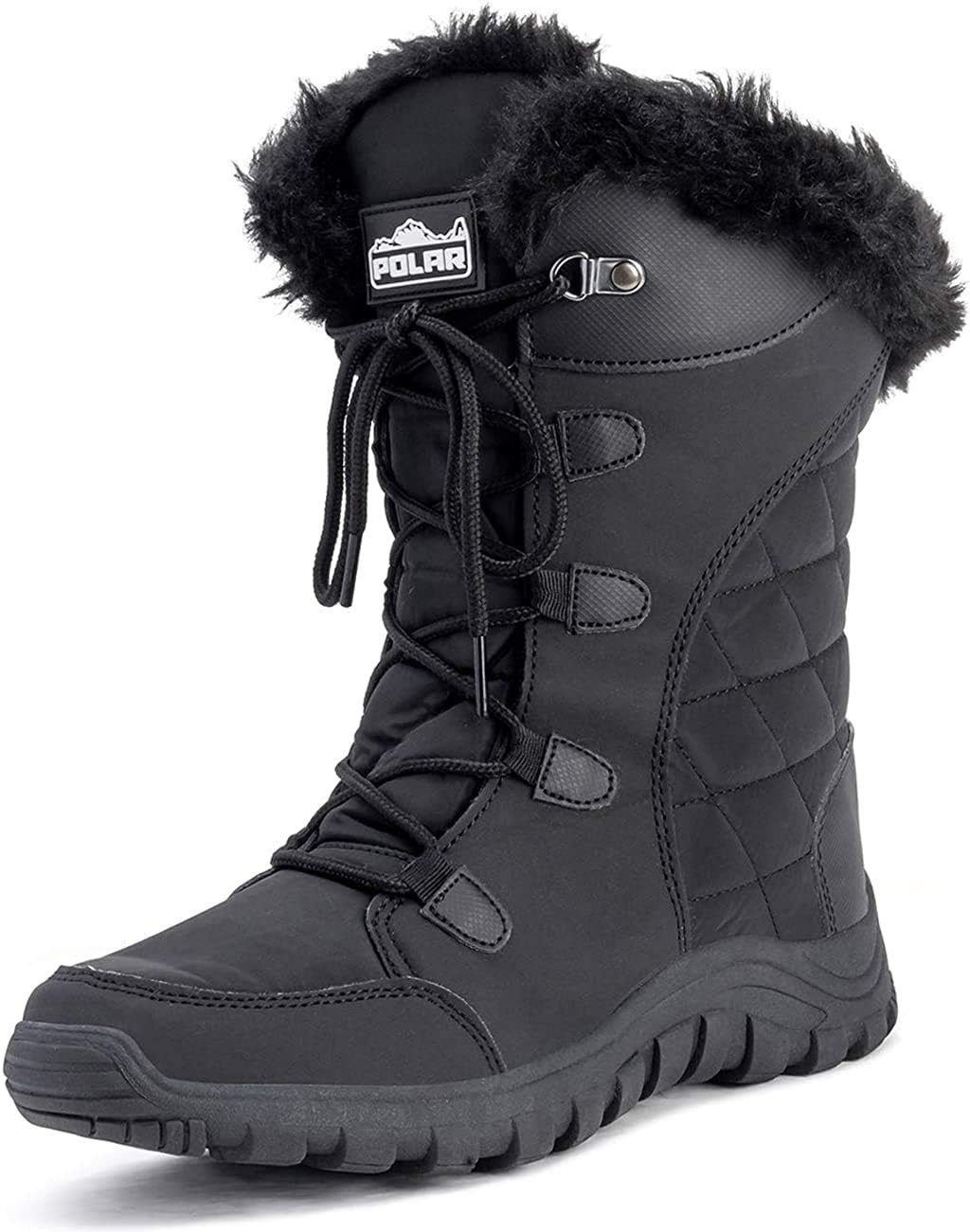 Detalle de Bottes hiver femme matelassées Lacent avec revers en fausse fourrure et semelle en caoutchouc