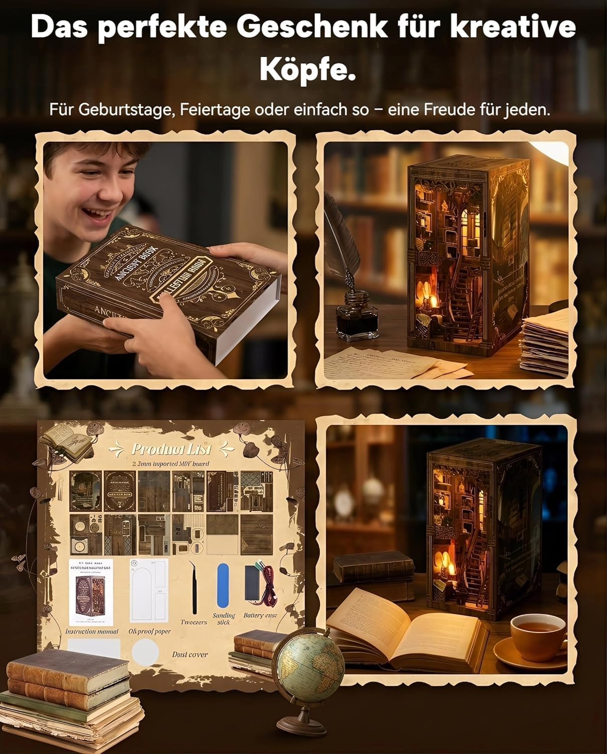 Thumbnail 6 de Book Nook Kit aus Holz – DIY 3D Puppenhaus Miniatur mit LED-Beleuchtung