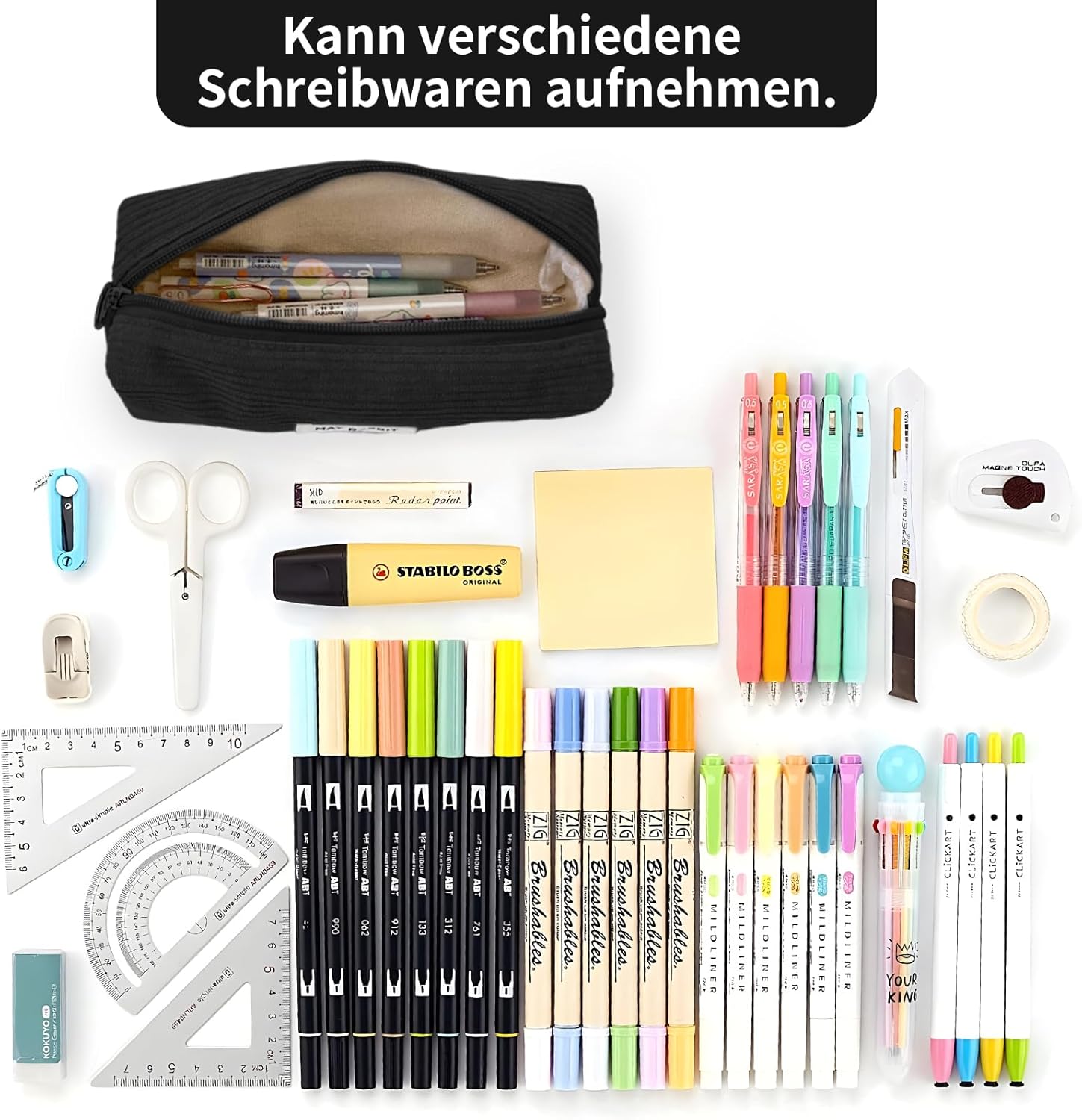 Thumbnail 2 de huoflame Federmäppchen aus Cord – großes Retro-Mäppchen mit Reißverschluss (Rosa/Schwarz)