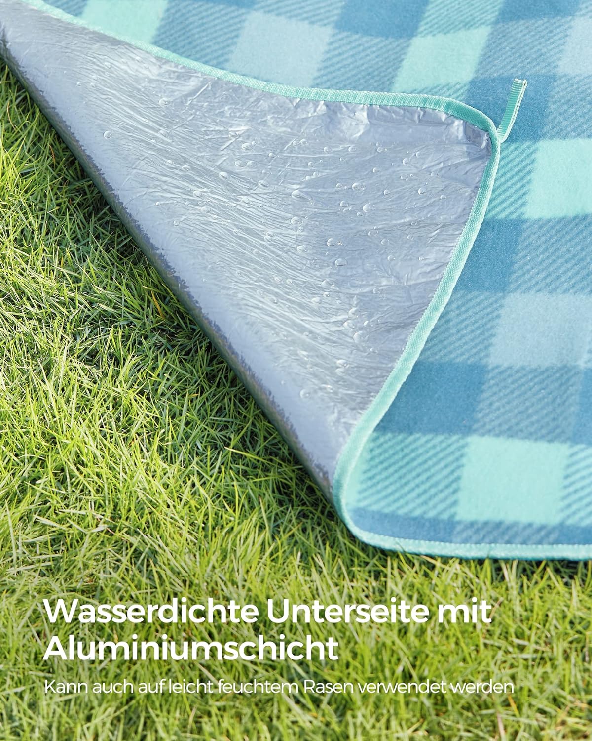 Thumbnail 6 de SONGMICS Picknickdecke GCM011Q02 200 × 200 cm – grün-blau, wasserdicht, faltbar