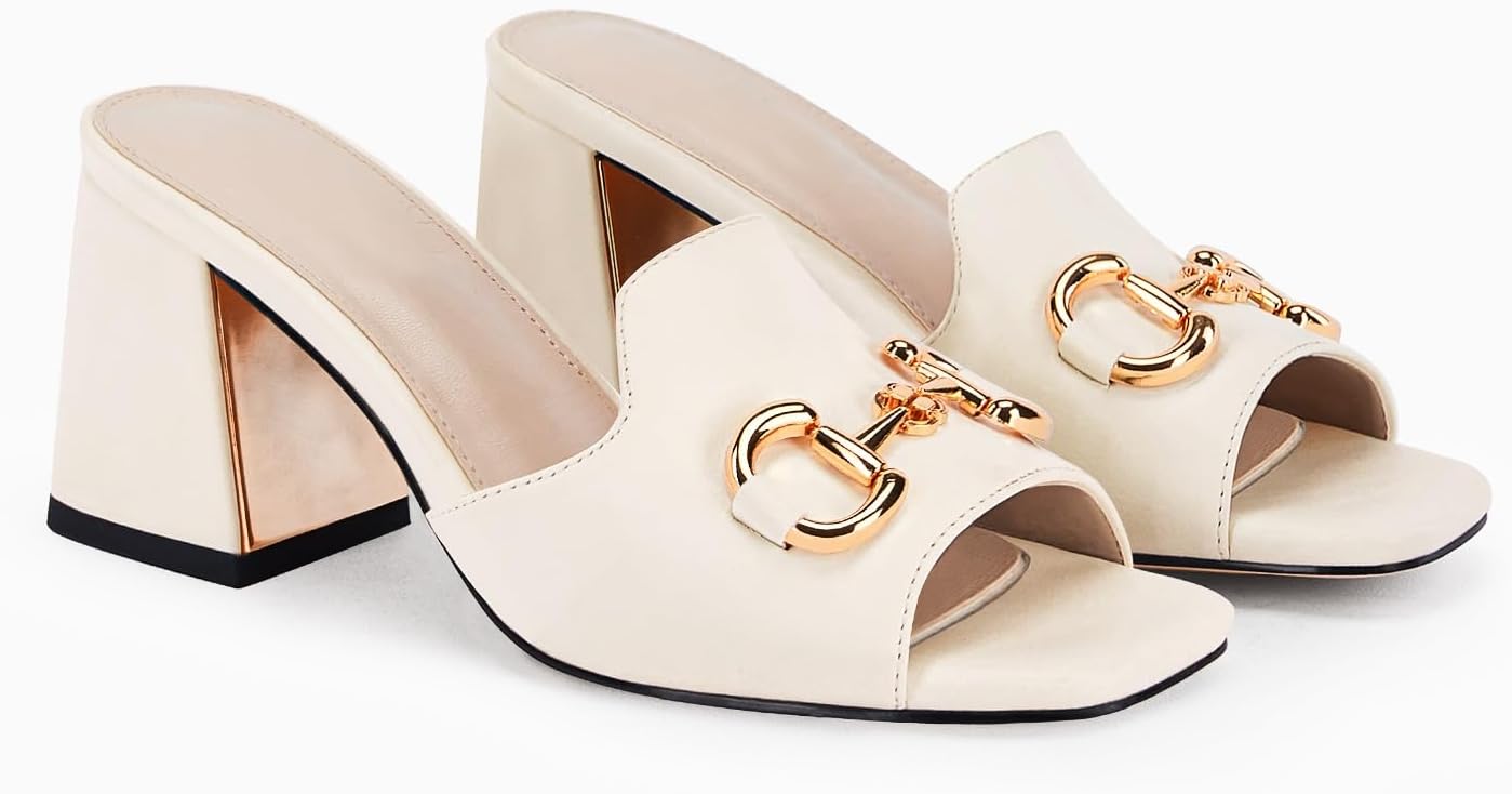 Thumbnail 1 de Gihubafuil Women's Peep Toe Slides with Chunky Heel and Metal Chain