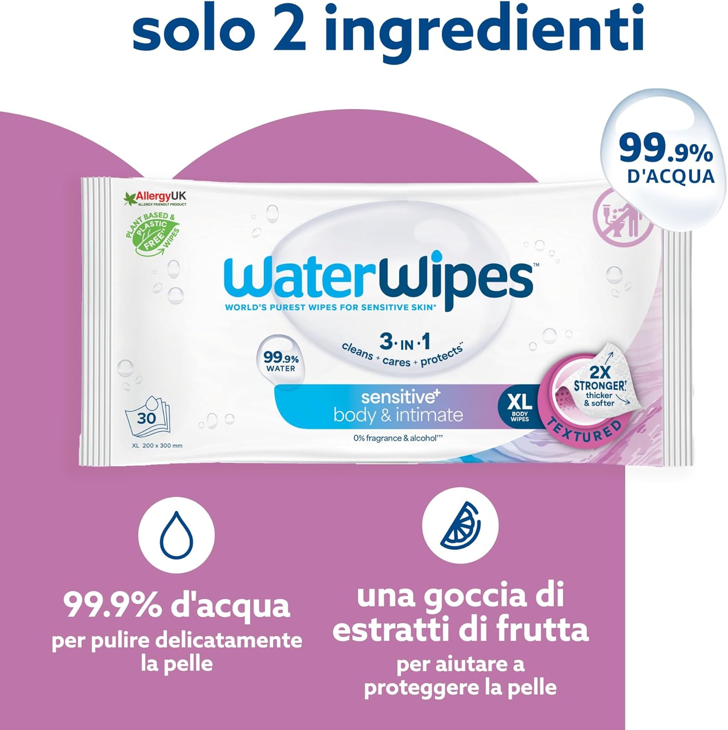 Detalle 2 de WaterWipes Sensitive+ Body & Intimate Wipes – 180 pezzi (6 confezioni) per una cura delicata della pelle
