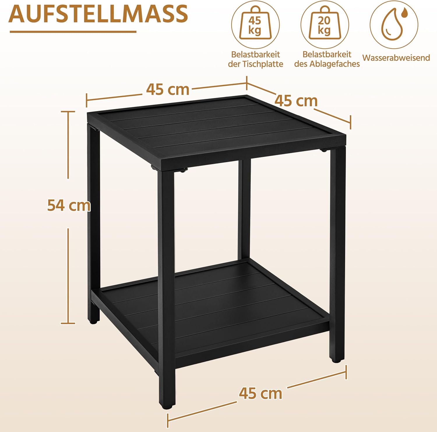 Detalle de Yaheetech Tavolo da Giardino quadrato 45 x 45 x 54 cm con ripiano in metallo a doghe (nero)