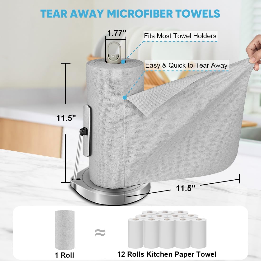 Detalle de AIDEA Microfiber Cleaning Cloth Roll (50 Pack) – Reusable Tear-Away Towels, 11.5" x 11.5