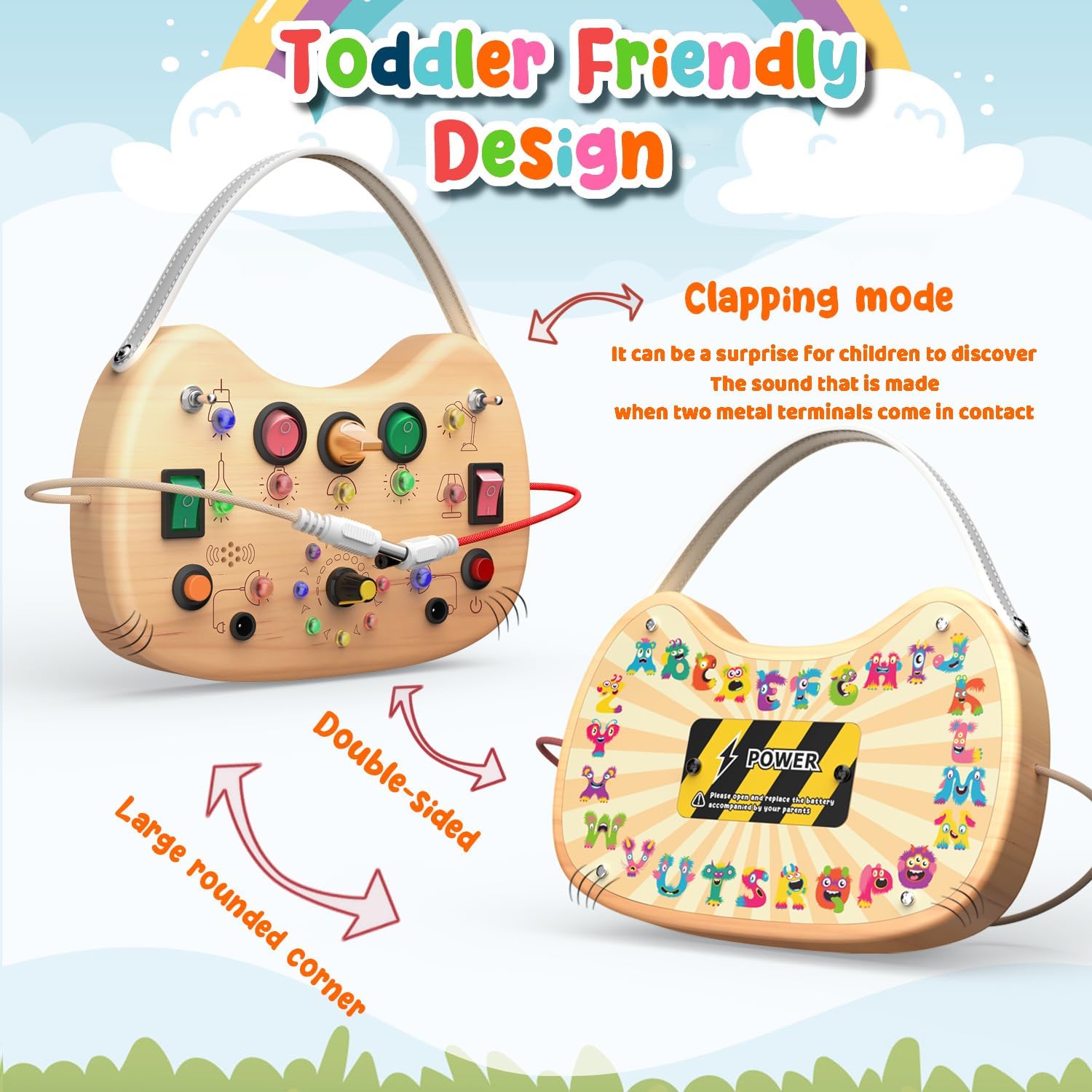 Thumbnail 2 de Flycoost Busy Board with LED Light Switches — Montessori-Inspired Wooden Sensory Toy for 1–3 Year Olds