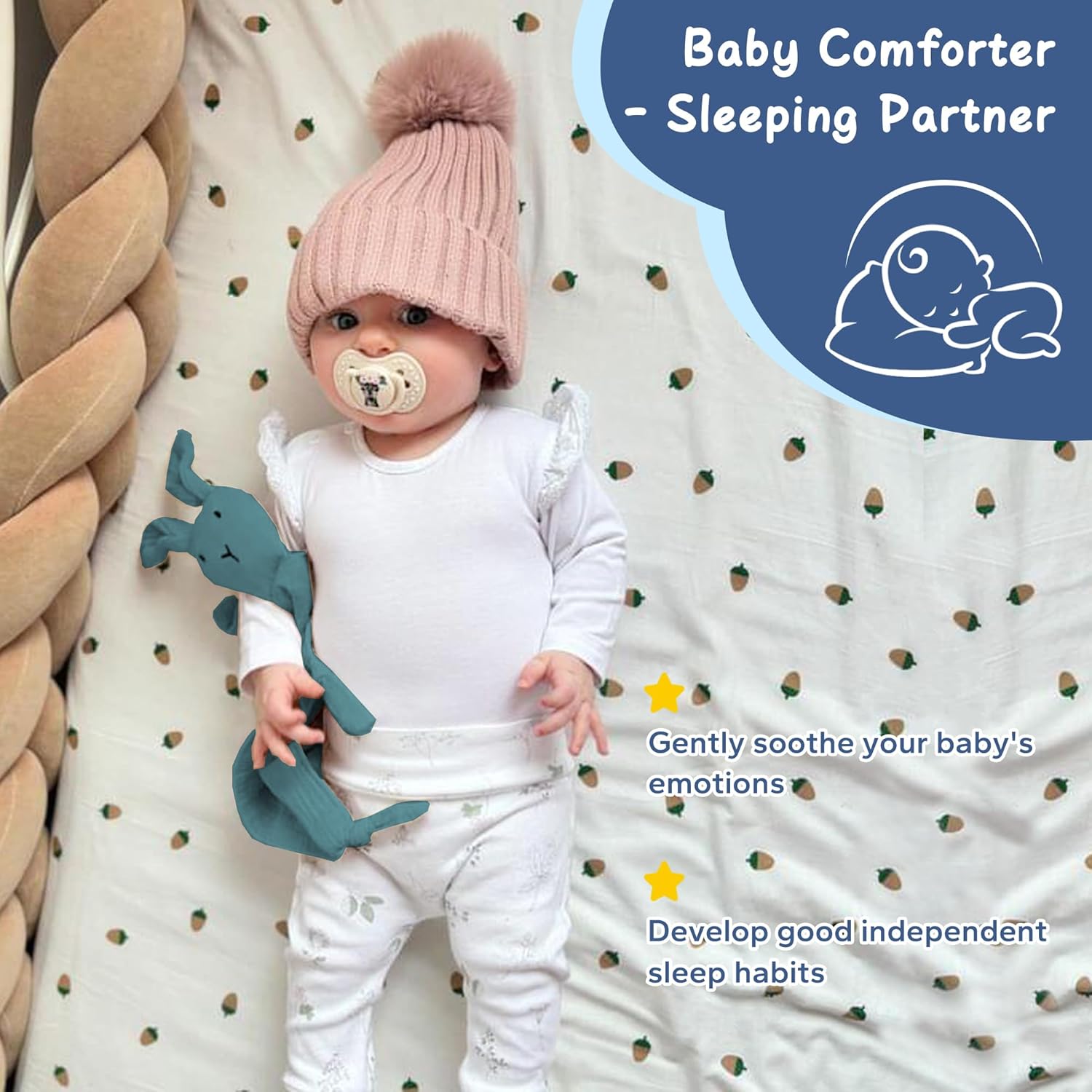 Detalle de ZIGJOY Baby Comforter Blanket Muslin Cotton Bunny Lovey (Blue) – Unisex Security Blanket