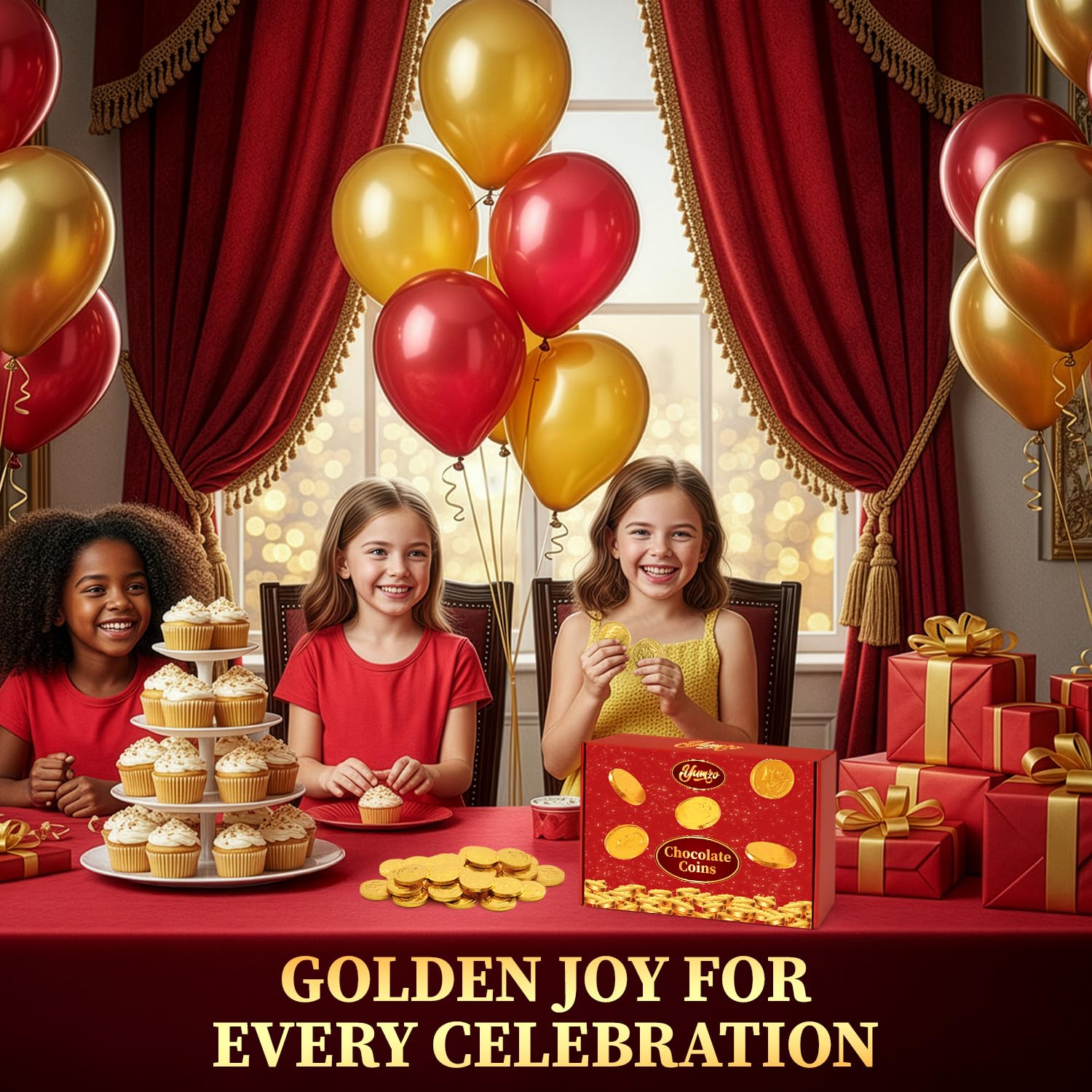 Detalle 2 de Yumzo Gold Chocolate Coins, 200-Count Bulk Candy in Gold Foil