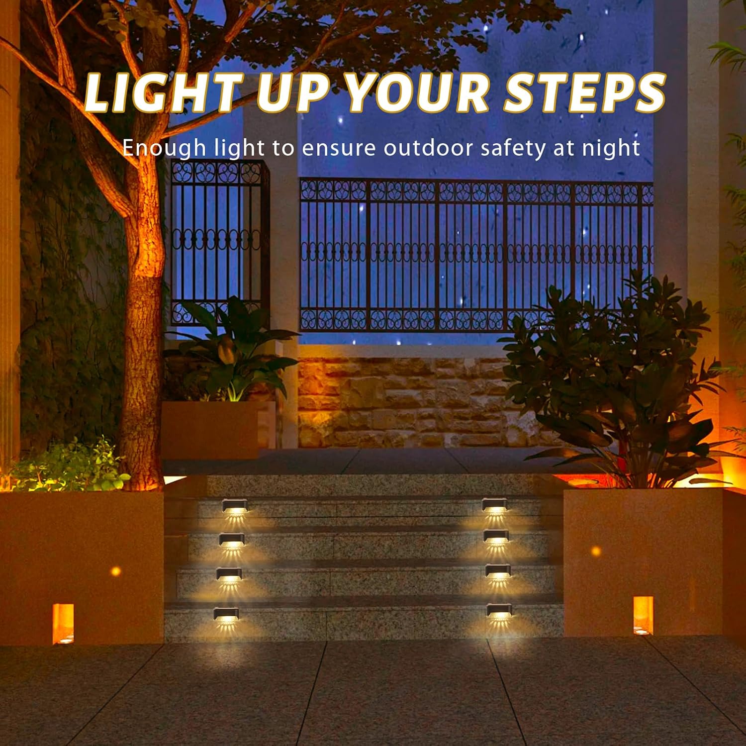 Detalle de Caldarax 8 Pack Solar Fence Lights: Practical Warm White LED for Outdoor Steps and Paths