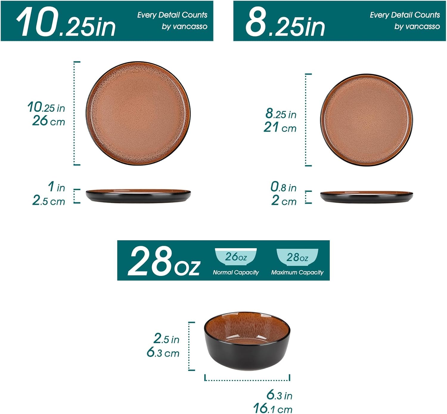 Thumbnail 2 de Vancasso AMBER 24-Piece Stoneware Dinnerware Set — Dark Brown, Microwave & Dishwasher Safe