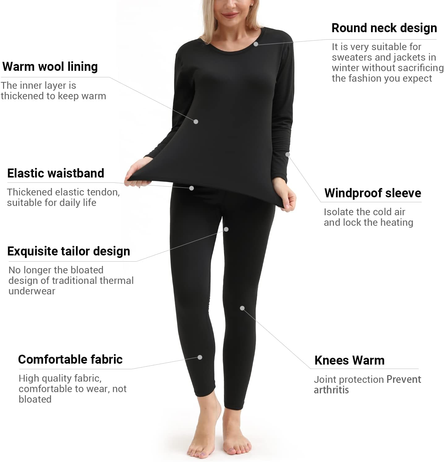 Detalle de PISIQI Thermal Underwear Women Ultra-Soft Long Johns Set