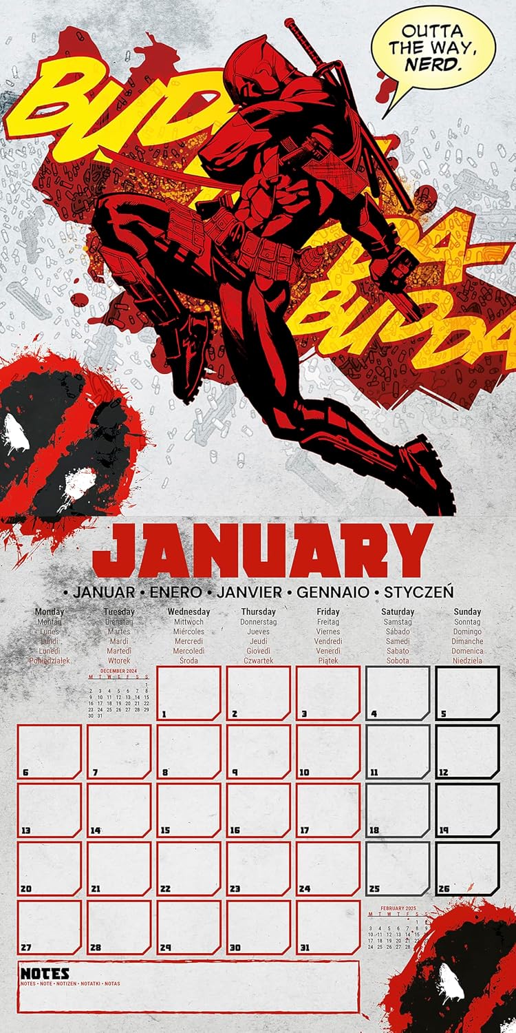 Detalle de Deadpool 2025 – kalendarz typu piramida 30 × 30 cm z ilustracjami
