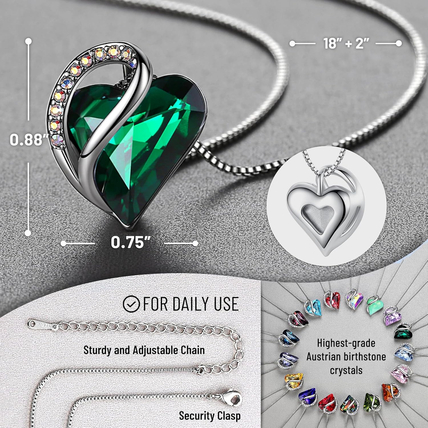 Thumbnail 2 de Leafael Mother's Day Gift Necklace for Women – Infinity Love Birthstone Heart Crystal Pendant