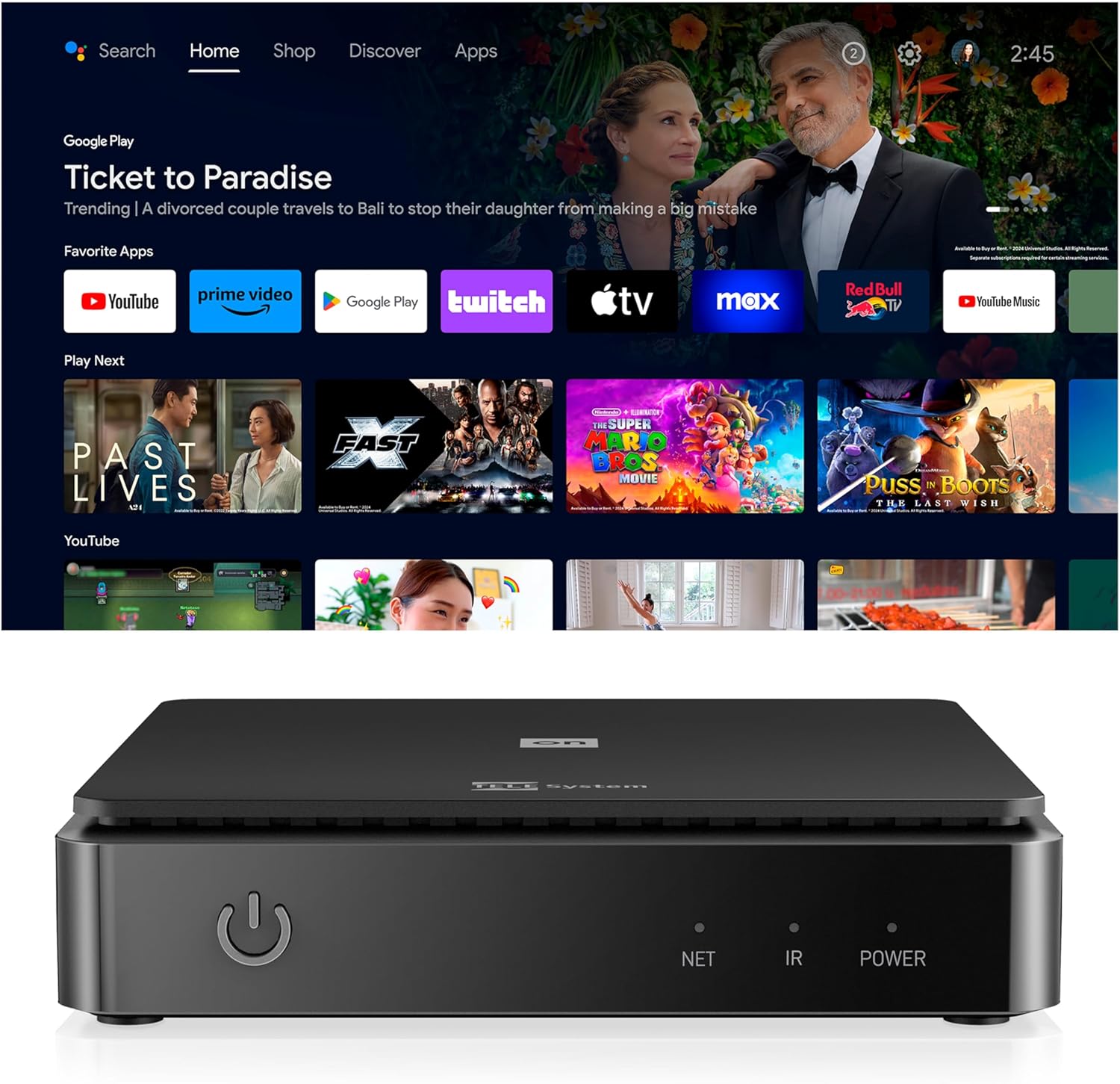 Thumbnail 1 de TELE System ON T2 HD Android TV con decoder DVB-T2 HEVC e HDR10+/HLG, Chromecast integrato (SCART incluso)