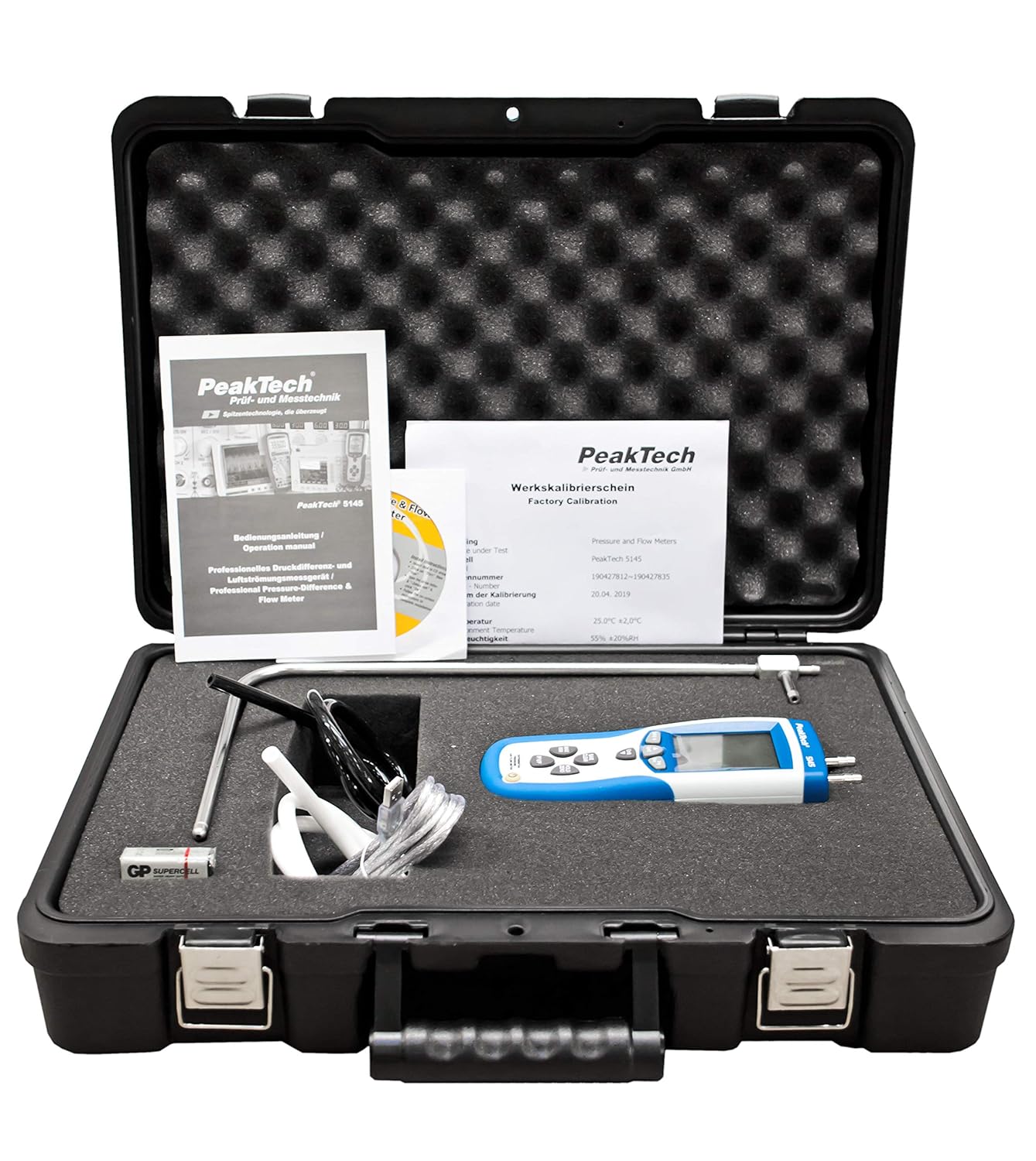 Detalle 2 de PeakTech P 5145: 2-in-1 Differenz-Druck- und Luftgeschwindigkeitsmesser mit Pitot-Rohr
