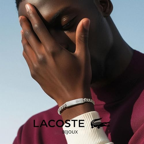 Detalle de Bracelet Lacoste Chaîne pour Homme Baseline en Acier Inoxydable avec Plaque Gravée – 2040081