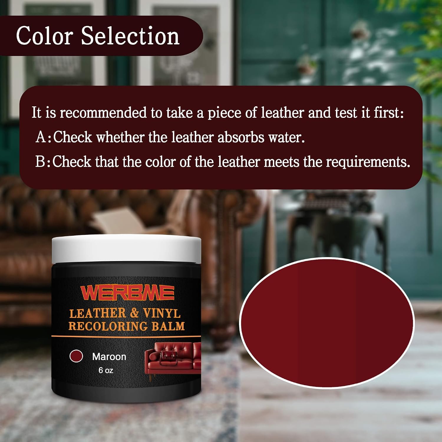 Detalle de WERBME L6-005 leerbalsem roodbruin, 6 OZ voor slijtage en krassen
