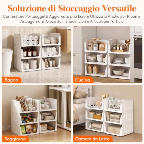 Detalle de Lifewit organizador de armario apilable, 5 cajas deslizantes de 24 L en blanco