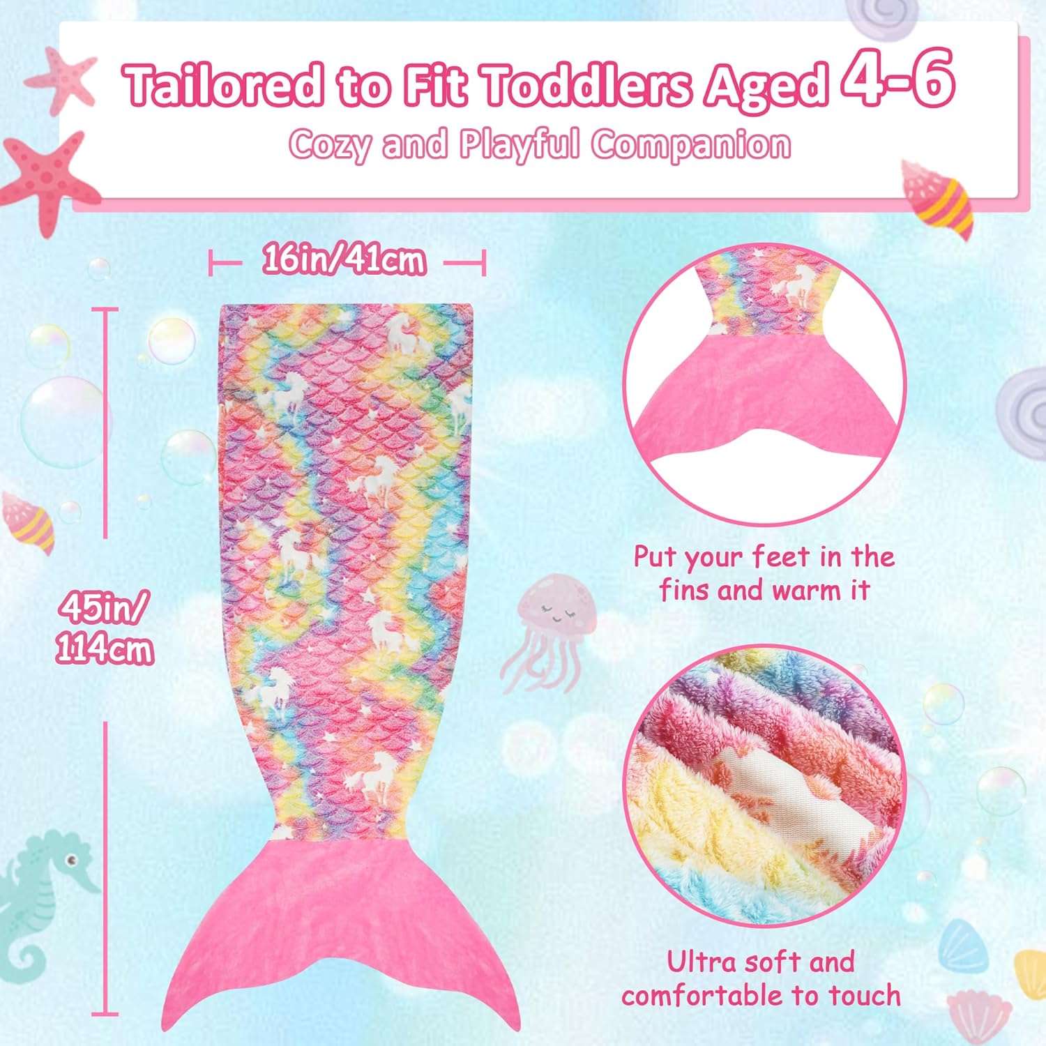 Thumbnail 2 de Catalonia Classy Meerjungfrauenflosse Kinder‑Schlafsack-Decke, Farbwechsel-Motiv (140–150), Meerjungfrau‑Schwanz‑Sack