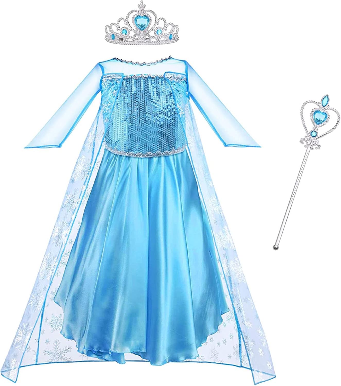 Detalle de Vicloon Elsa Costume Ragazze Principessa – Set completo 3 pezzi con corona e bacchetta