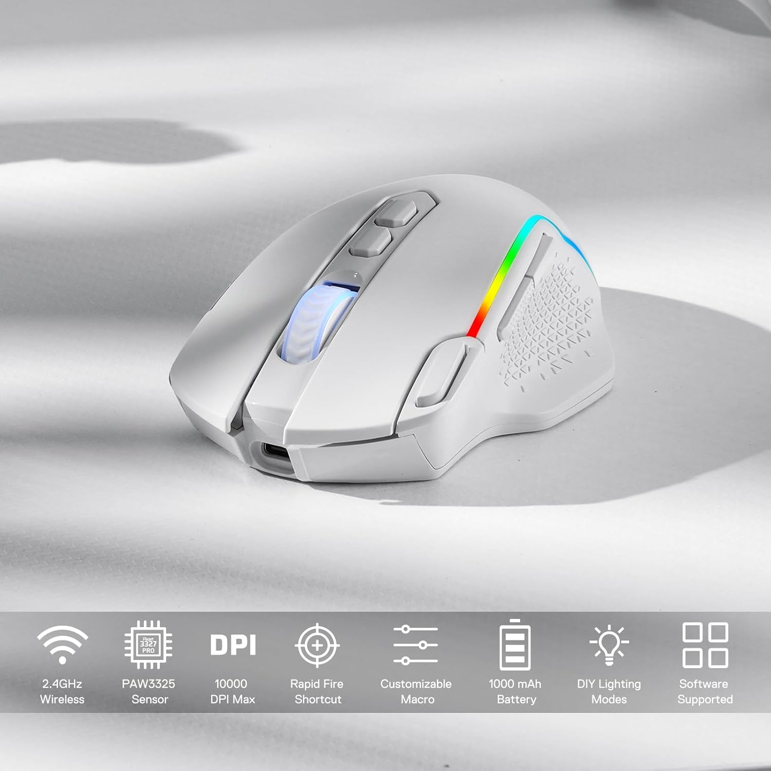 Detalle de Redragon M810 Pro Wireless Gaming Mouse: 10000 DPI, 8 Macro Keys & 45‑Hour Battery