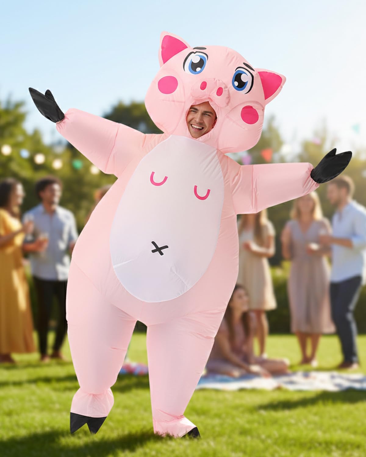 Detalle de Costume de cochon gonflable T-rex pour adulte – costume humoristique pour Halloween et fêtes