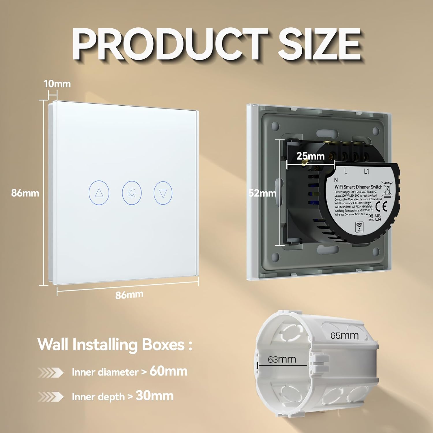 Thumbnail 4 de BSEED Dimmer Smart Alexa Lichtschalter 300W – 1 Fach, Touch, WIFI Wandlichtschalter